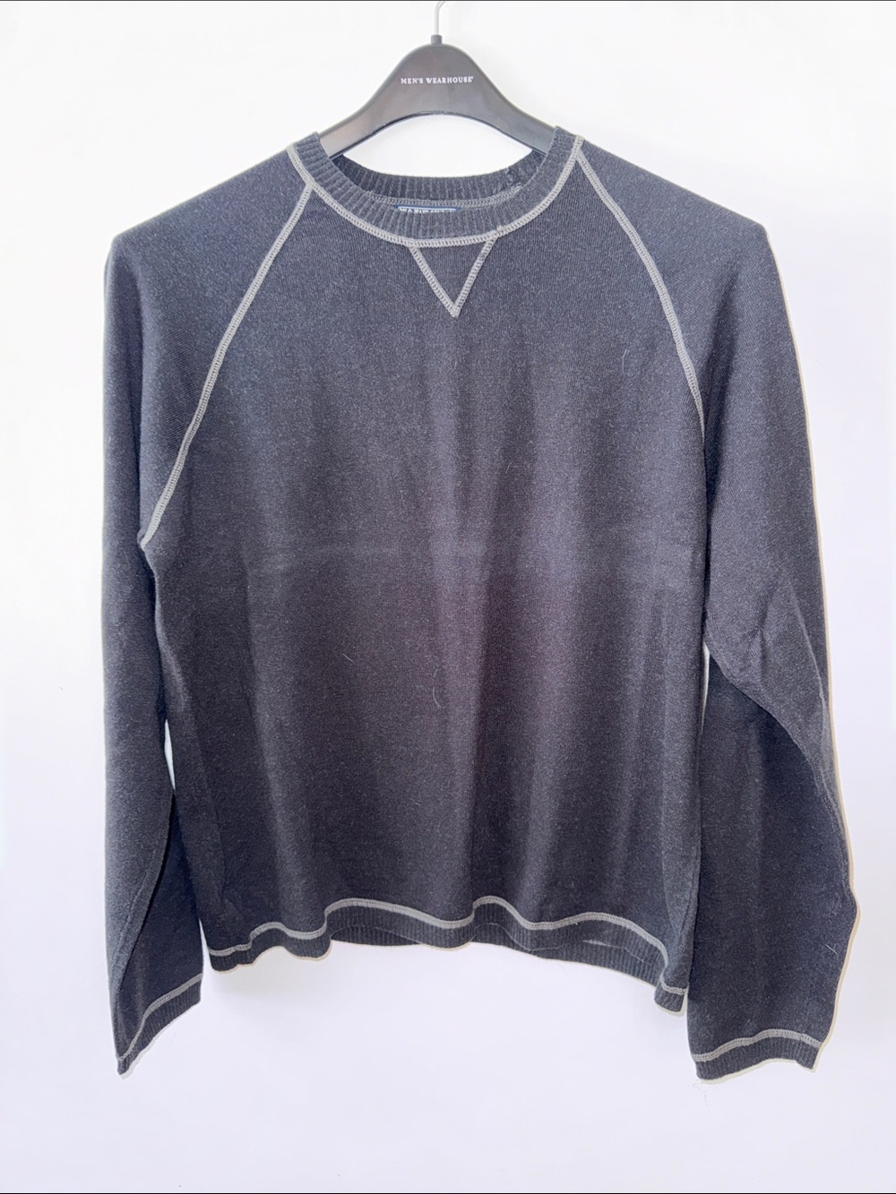 Y2KPolo Jeans Co Men Black Cotton Knit Raglan Crewneck Sweater Gray Stitching XL